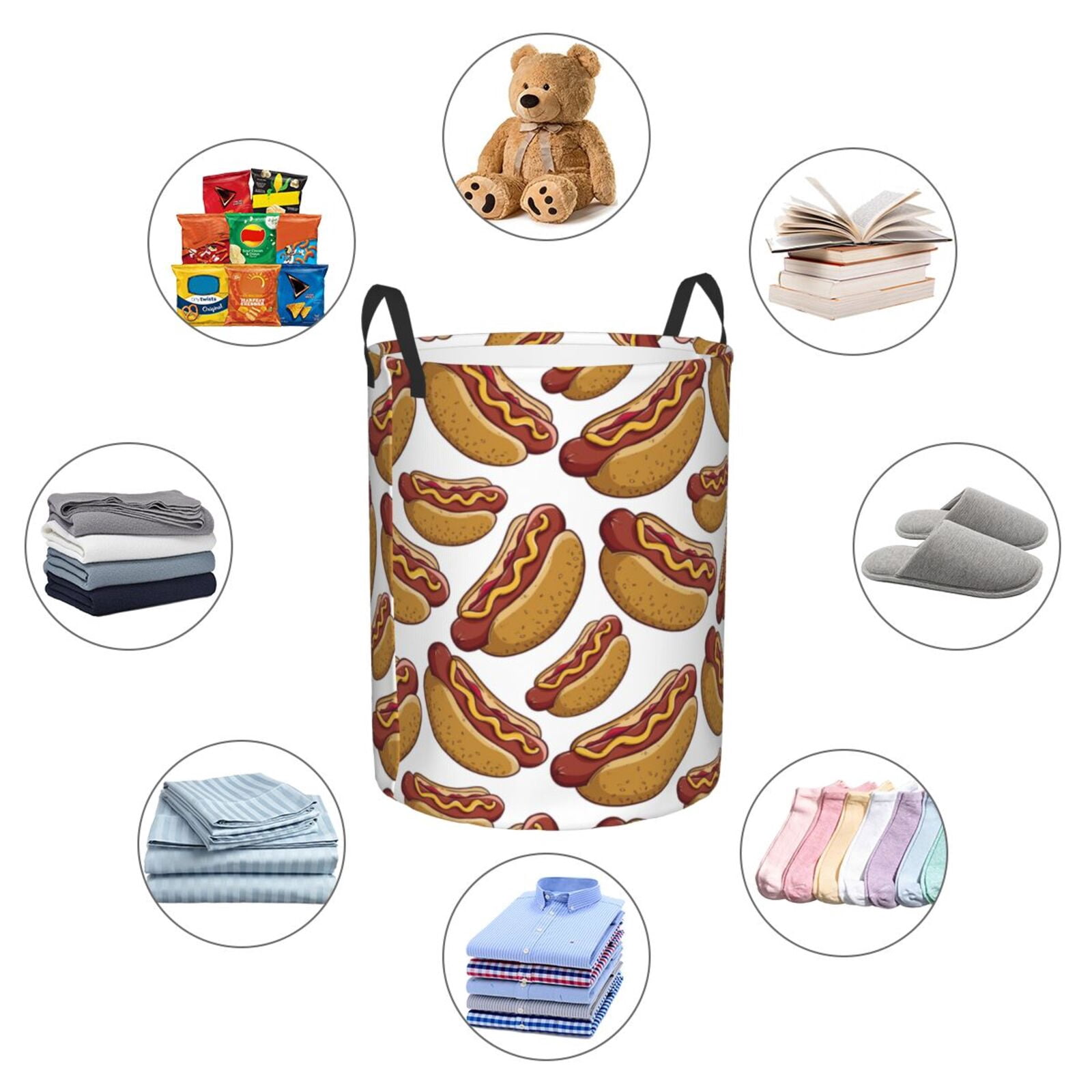 Large Laundry Basket with Handles - Hot Dog Print No.903 Kids Baby Dirty Clothes Laundry Hamper for Bedroom Aesthetic
