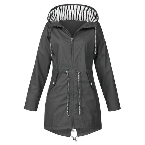 Chaquetas y abrigos casuales con capucha de manga larga para mujer, chaqueta impermeable lisa con capucha para exteriores, abrigo superior a prueba de viento para mujer