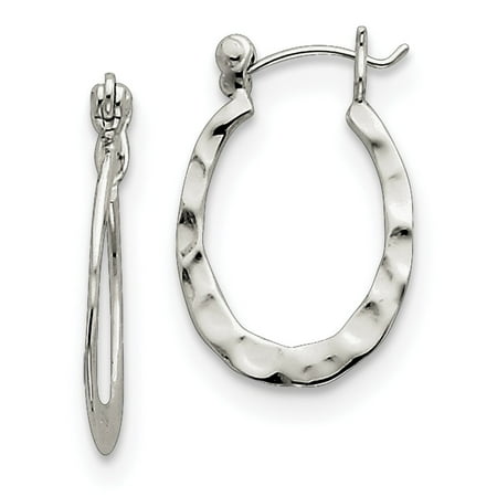 Polished Hammered Oval Earrings - Sterling Silver Hammered and Polished Oval Hoop Earrings - 1.7 Grams
