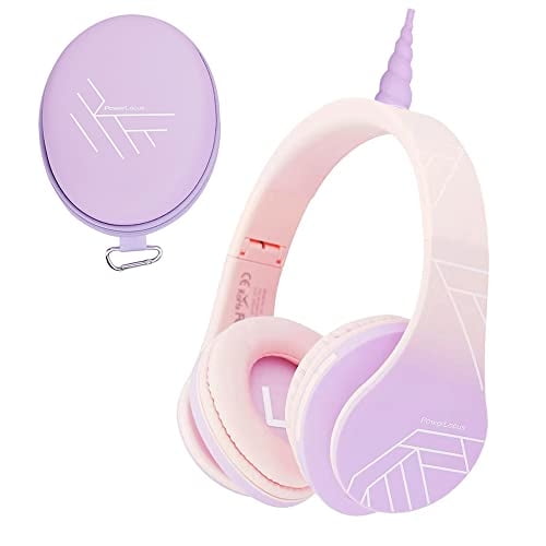 Auriculares para niños PowerLocus Over-Ear, inalámbricos con Bluetooth, con micrófono, volumen seguro, plegables, con estuche