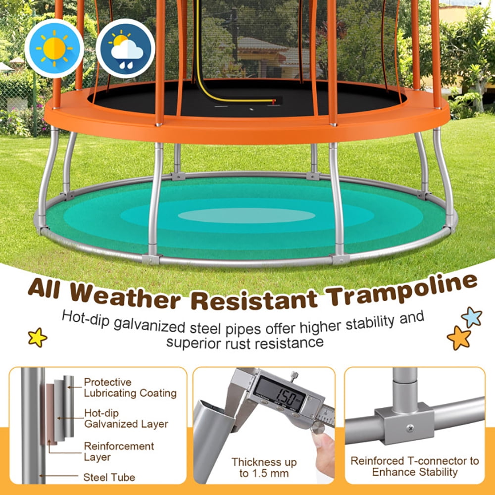 GVN Trampoline, Outdoor Recreational Trampolines,8 Feet Outdoor Unique Flower Shape Trampoline with Enclosure Net-Yellow