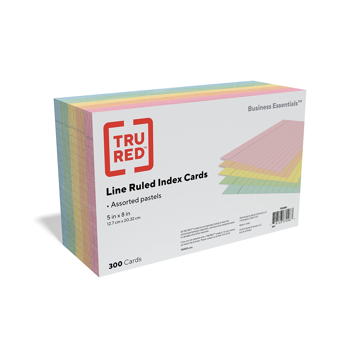 Staples 5" x 8" Line Ruled Pastel Index Cards, 300-Pack photo 3