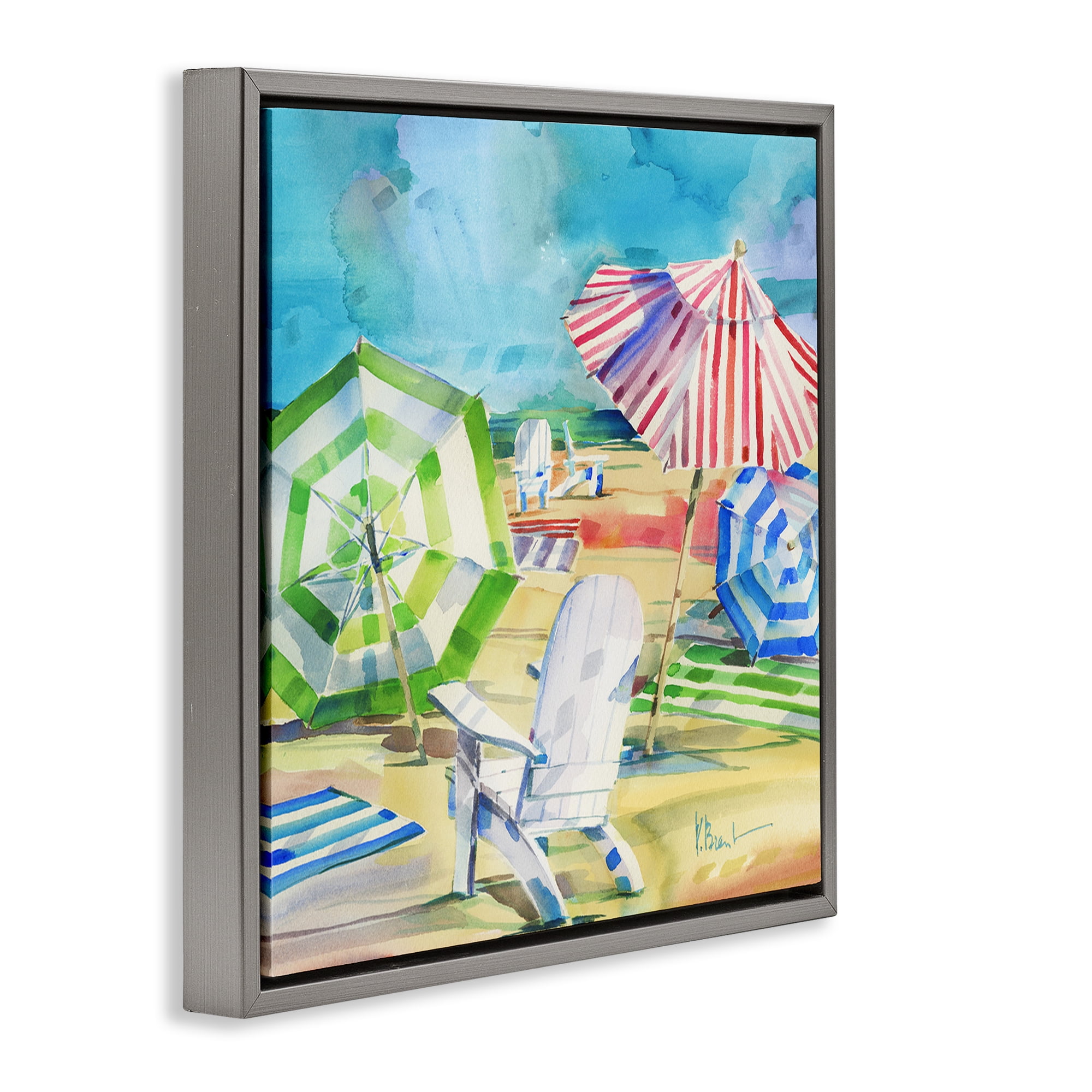 Stupell Industries Ventura Beach Umbrellas Gray Framed Floater Canvas Wall Art, design by Paul Brent