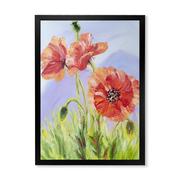 Designart 'Blossoming Poppies At Dawn' Traditional Framed Art Print