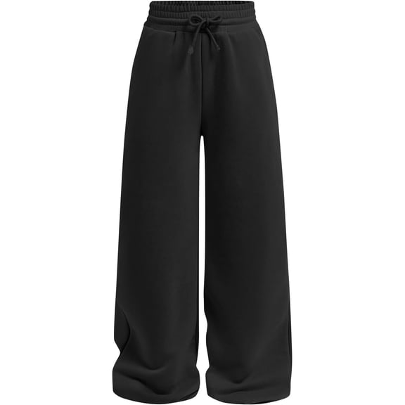WOYY Little Girls Athletic Pants High Waisted Straight Sweatpants Casual Black Sports Trousers