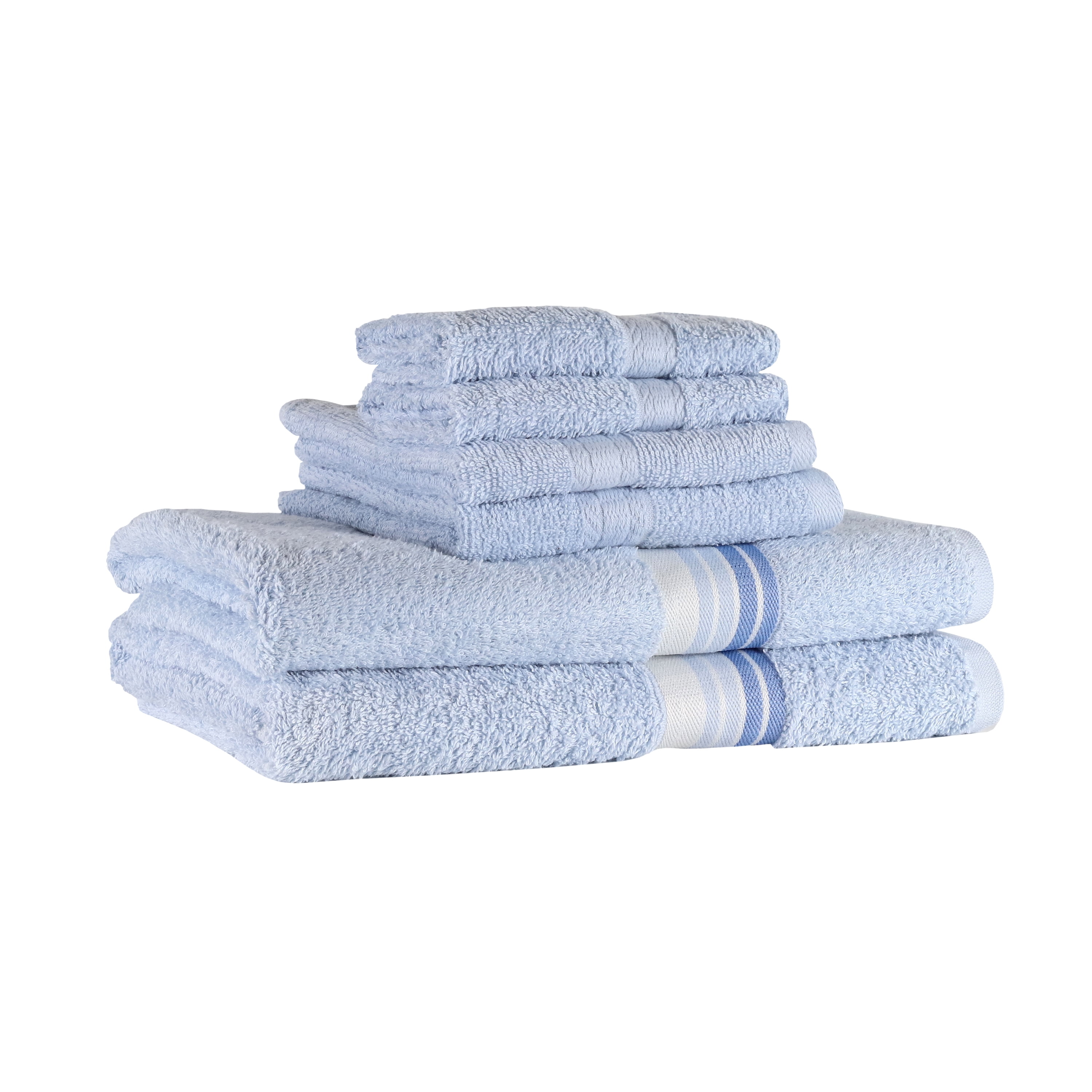 Mainstays 6 Piece 100 Cotton Towel Set 2 Striped Bath 2 Hand and 2 Washcloths Super Soft and Highly Absorbent basic Premium Towel Set for Bathroom Hotels Spa and Gym Blue Walmart