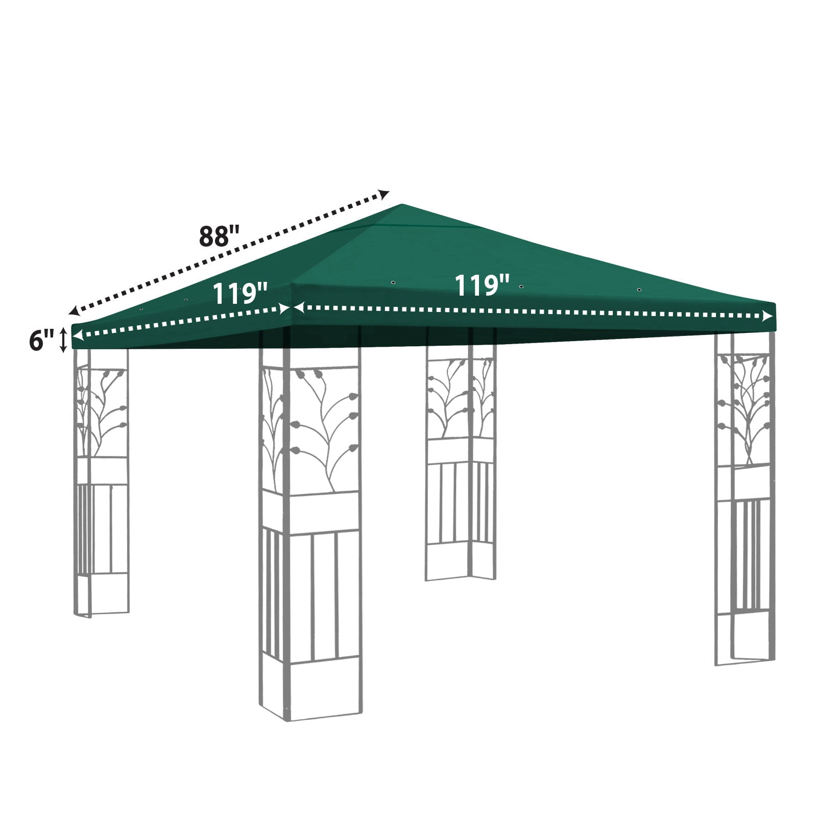 SUNRISEUMBRELLA 119“”x119” Gazebo Replacement Canopy Top Single Tier Canopy Top Cover(GREEN)