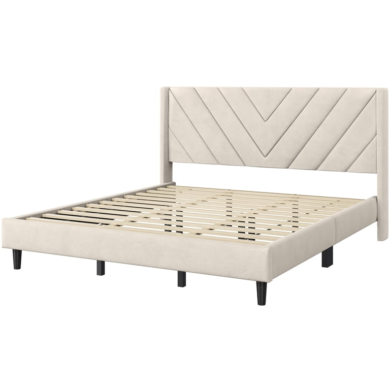 Yaheetech King Upholstered Platform Bed, Beige photo 3