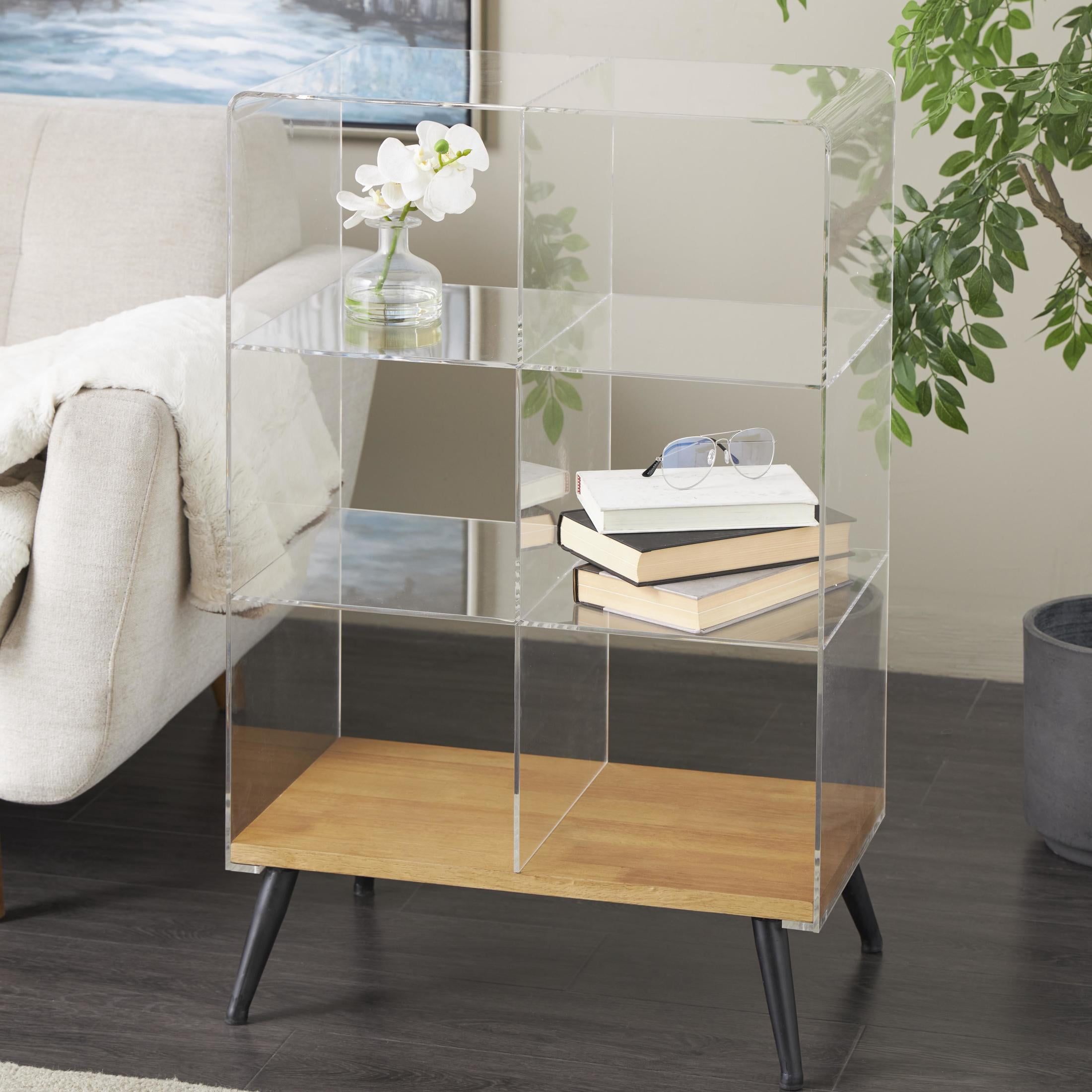 DecMode 23" x 36" Clear Acrylic Plastic 6-Tier Shelving Unit with Wood Base and Black Metal Legs, 1-Piece
