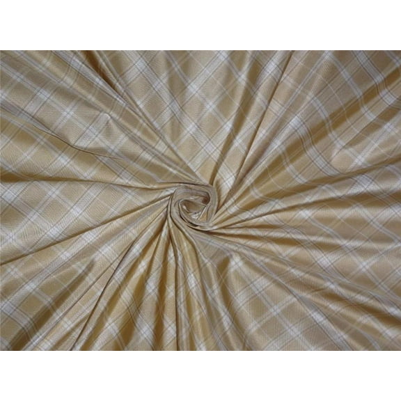 100% PURE SILK TAFFETA FABRIC GOLDEN BEIGE COLOR PLAIDS 54quot; wide Taf#C49[2]