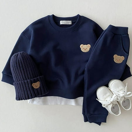 

Newborn baby and child pure cotton bear round neck sweater sports suit baby casual cartoon two-piece set