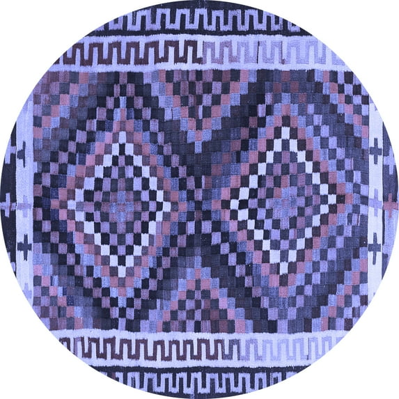 Ahgly Company Machine Washable Indoor Round Southwestern Blue Country Area Rugs, 4' Round