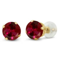 Gem Stone King 10K Yellow Gold Red Created Ruby Stud Earrings for Women Men (2.00 Cttw, Round 6MM)