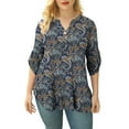 thumbnail image 5 of VERABENDI Women's Plus Size Tops 3/4 Sleeve Tunic Shirts A Buckle Decoration V-Neck Blouses,M-4XL, 5 of 6