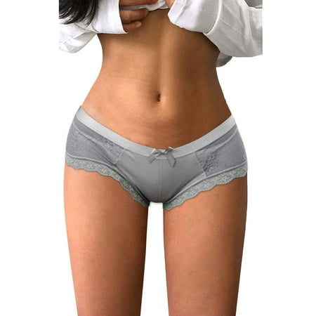 

Womens Bikini Underwear Cotton Low Waist Lace Sets Lingerie Gray L