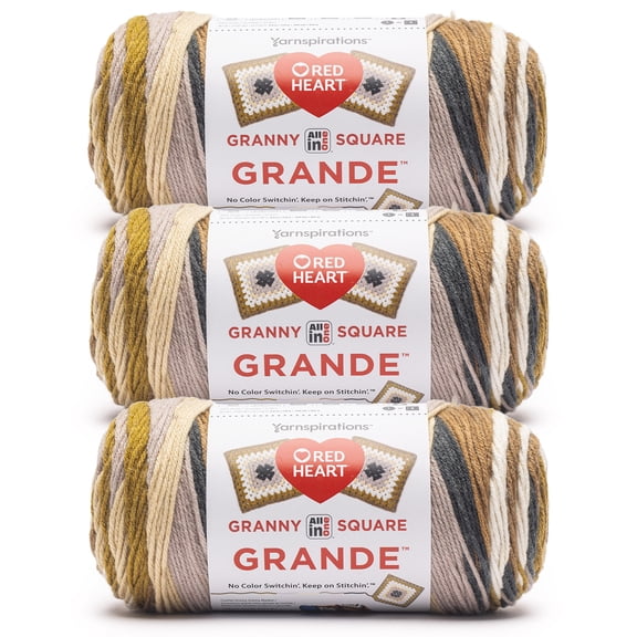Red Heart® All In One Granny Square Grande™ #4 Worsted (Medium) Acrylic Yarn, Sepia Tone 8.8oz/250g 440 Yards (3 Pack)