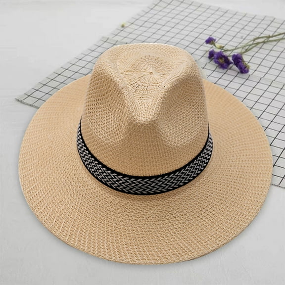 GILIGEGE Straw Sun Hats for Men Women, Oversize Panama Hat Wide Brim Summer Headwear with String Beach Outdoor Men’S Or Women's Hat Summer Sun Hat Beach Hat Male Casual Sun Jazz Hat Caps Hat Bucket H