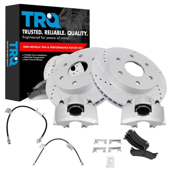 TRQ Brake Pad & Rotor Kit Slotted X Drilled Performance Semi-Metallic Fits 2000 Chevrolet Tahoe