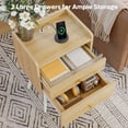 thumbnail image 3 of Pinmoco Set of 2 Tall Nightstand, 2 Drawers LED Bedside Tables with Charging Station and Top Fences, Natual Oak, 3 of 8