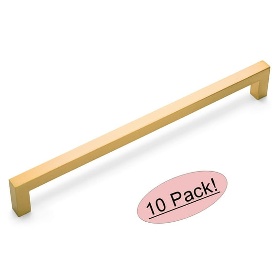 10 Pack - Cosmas 14777-160BG Brushed Gold Modern Cabinet Hardware Handle Pull - 6-5/16" Inch (160mm) Hole Centers