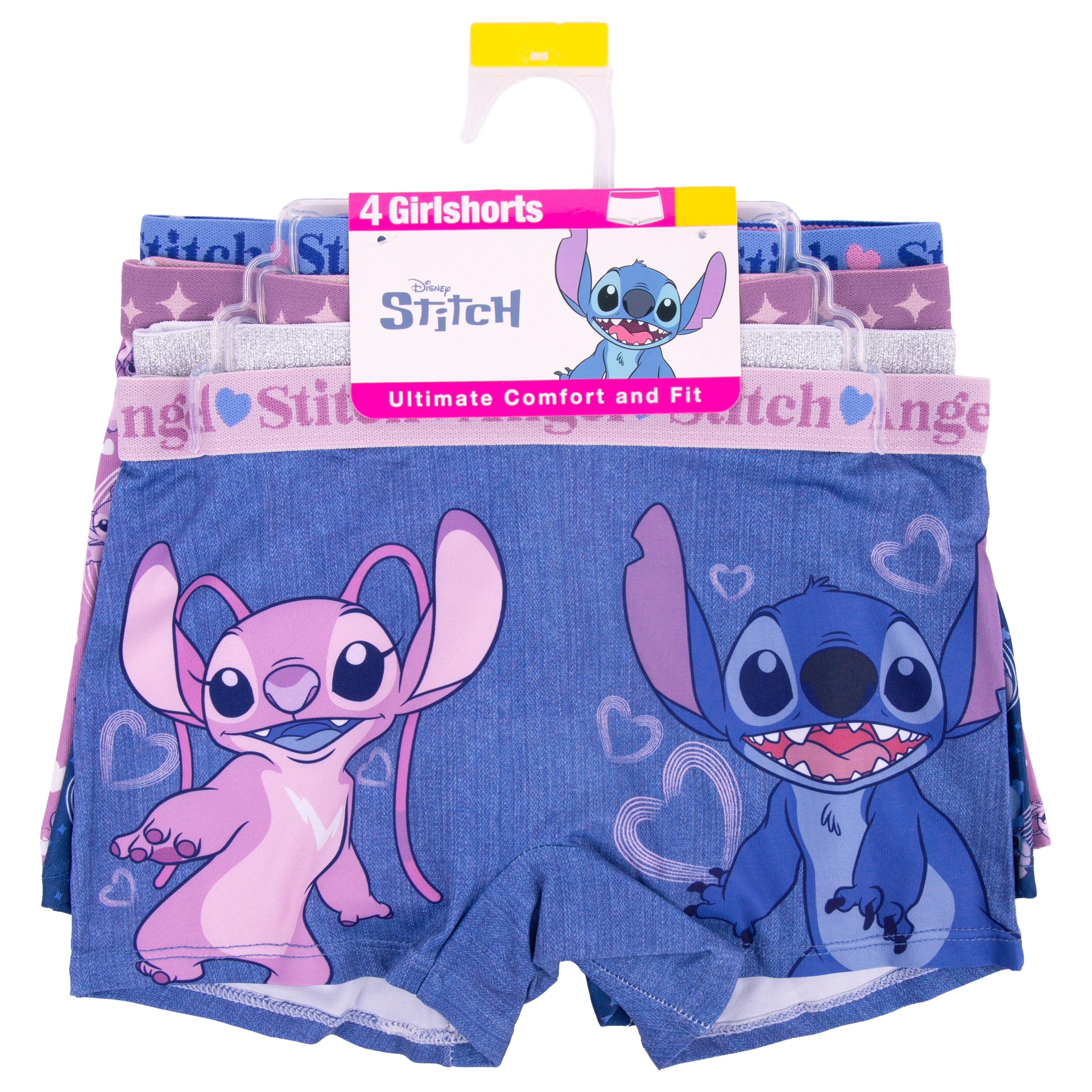 Stitch and Angel Girls Boyshort Character Underwear, 4-Pack, Size 4-10
