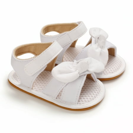 

Suanret Infants Baby Girls Summer Bow Sandals Soft Sole Non-Slip Open Toe Flats Newborn Pre-Walkers White 0-6 Months