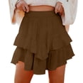 thumbnail image 3 of QIUOMBBP Womens Ruffle Layered Mini Skirt Elastic High Waisted Mesh Flowy Short Skirt Plus Size Summer Casual Streetwear Brown XXXXXL, 3 of 8