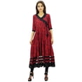 thumbnail image 2 of Phagun Robe Kurta Style Angrakha Rouge Ligne A de Designer pour Femme Tunique Évasée-18, 2 of 2