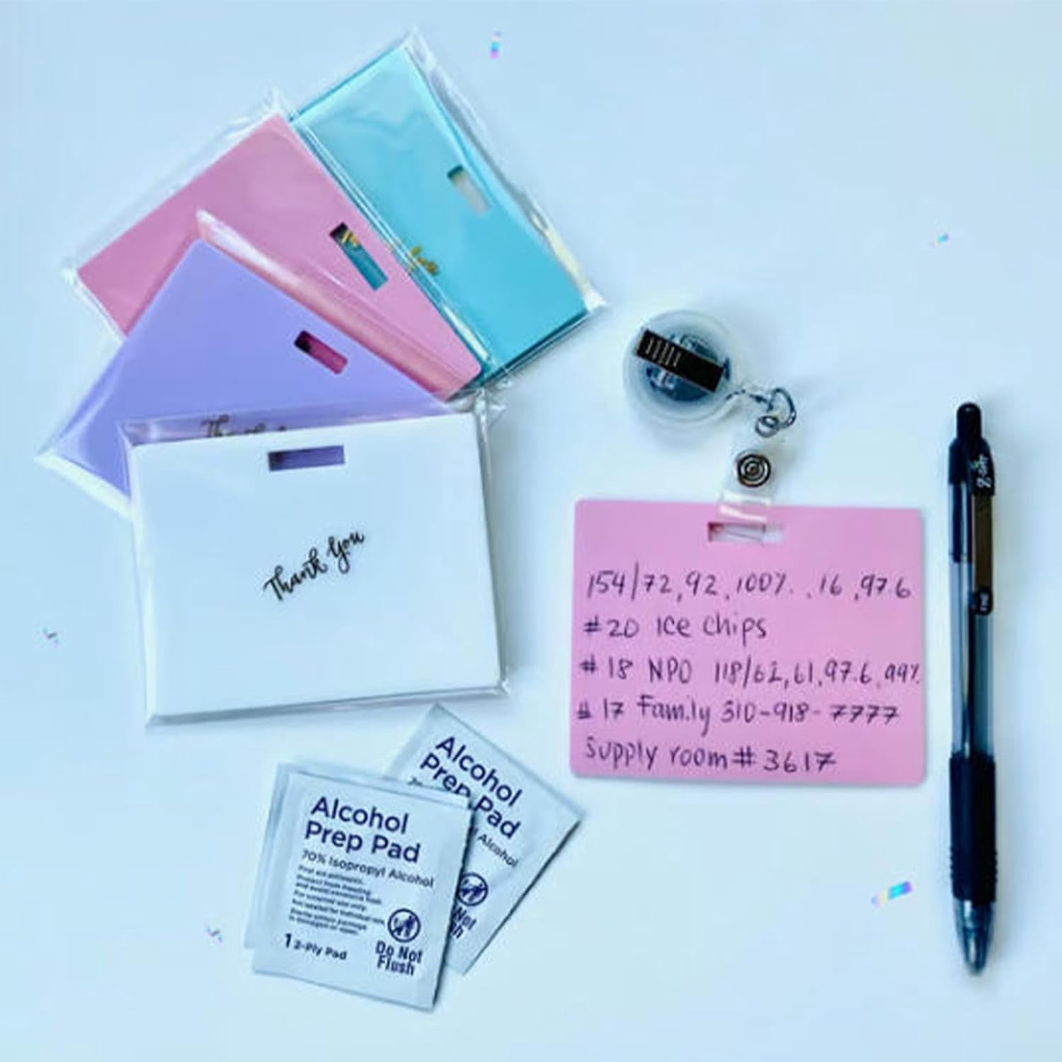 Erasable Badge Note, Erasable Silicone Badge Note, Ballpoint Pen Write & Alcohol Erasure, Reusable ID Card Badges Reel Notepad, Portable Quick Note Taking Pad for Nurses, Doctors (4pcs, Vertical)