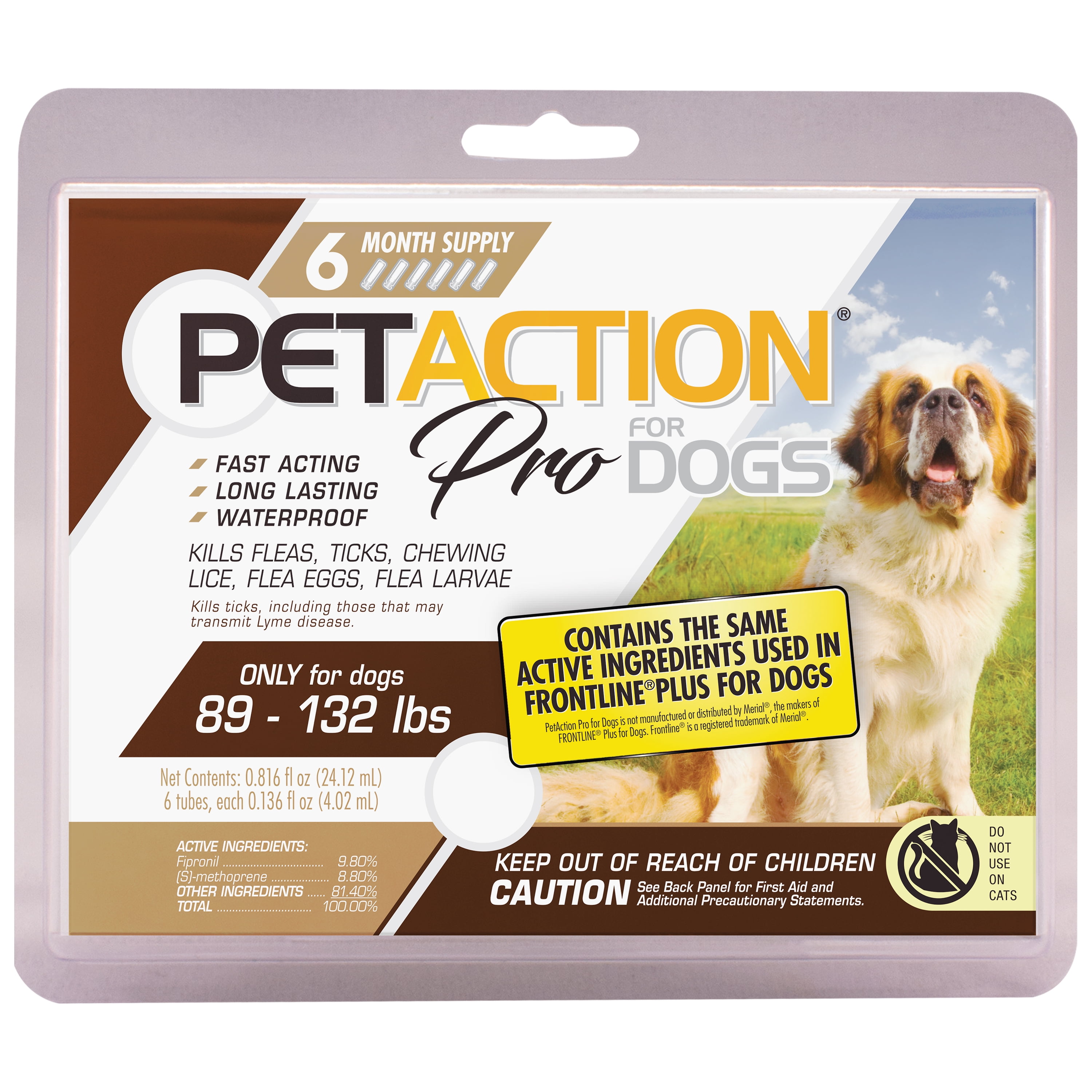 PETACTION PRO Flea & Tick Topical Treatment for Dogs, 89-132 lbs, 6 Count