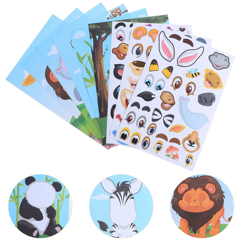 1 Set Make A Face Stickers Funny Make Your Own Animal Face Stickers for Kids, Size: 21x14cm