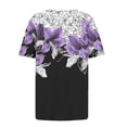 thumbnail image 3 of Uootdi T Shirts for Women Short Sleeve Colorblock Crewneck Floral Print Button Decor Loose Fit Casual Daily Tops Gift, 3 of 5