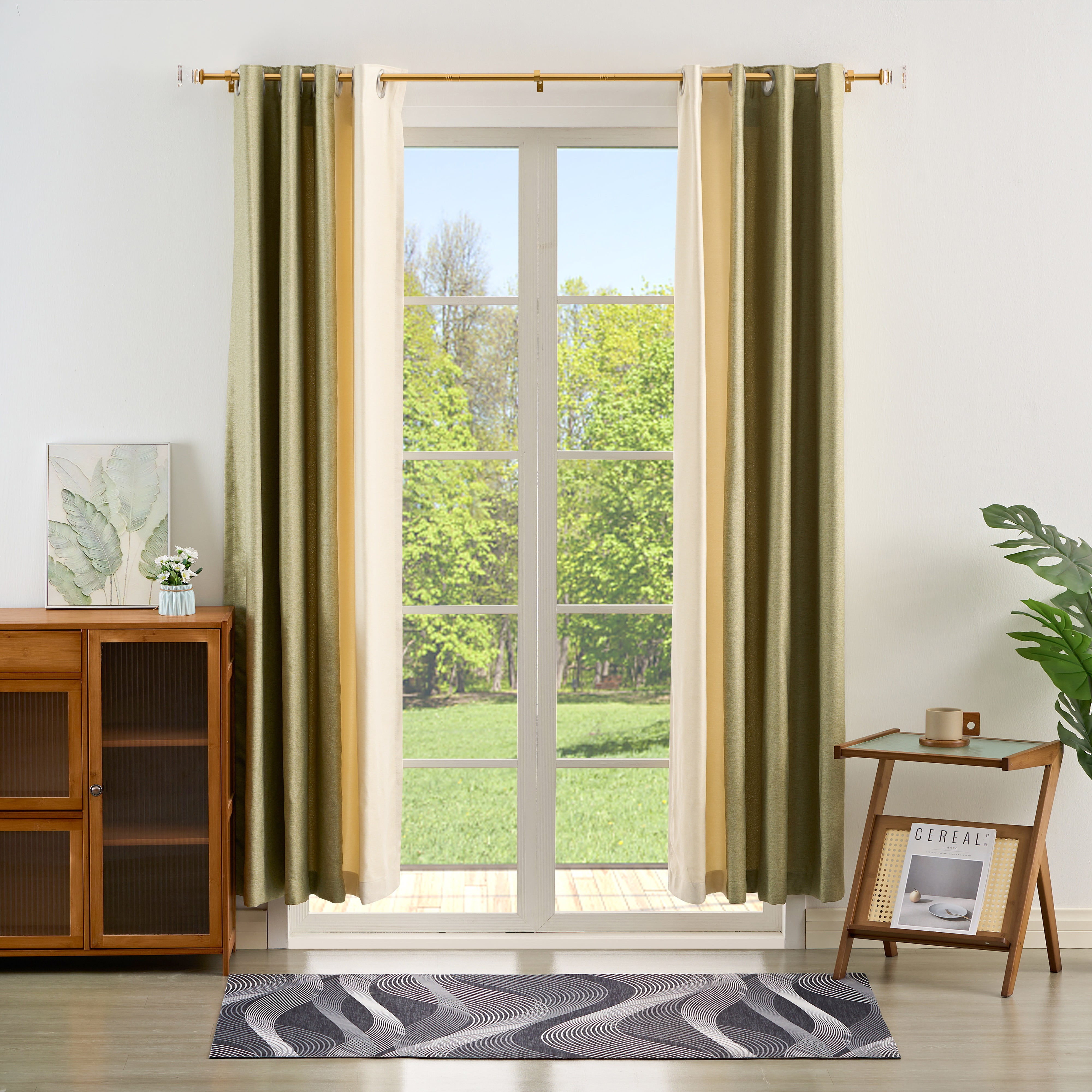 Curtain Rods 30-55" Gold Adjustable drapery rod with 60mm clear square finials and 3 piece wall brackets. 2PACKS