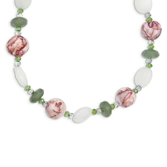 Primal Silver Sterling Silver Aventurine, Crystal, Jade and Jasper with 2-inch Extension Necklace