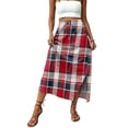 thumbnail image 5 of Women's Plaid Print Elastic Waist Long Skirt Summer Casual Elegant High Waist A-Line Maxi Skirts Red 2XL, 5 of 6