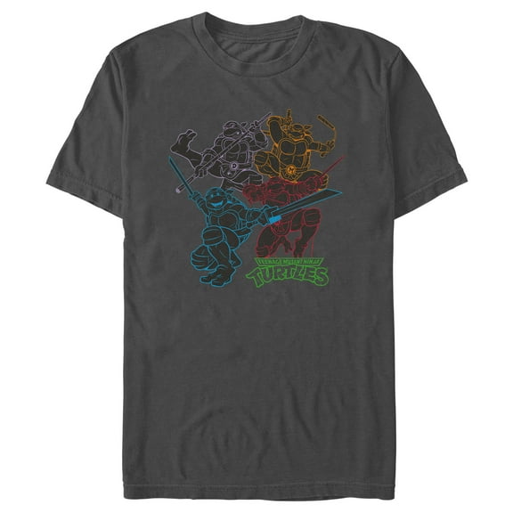 Men's Teenage Mutant Ninja Turtles Group Shot Color Outlines  Graphic Tee Charcoal Large