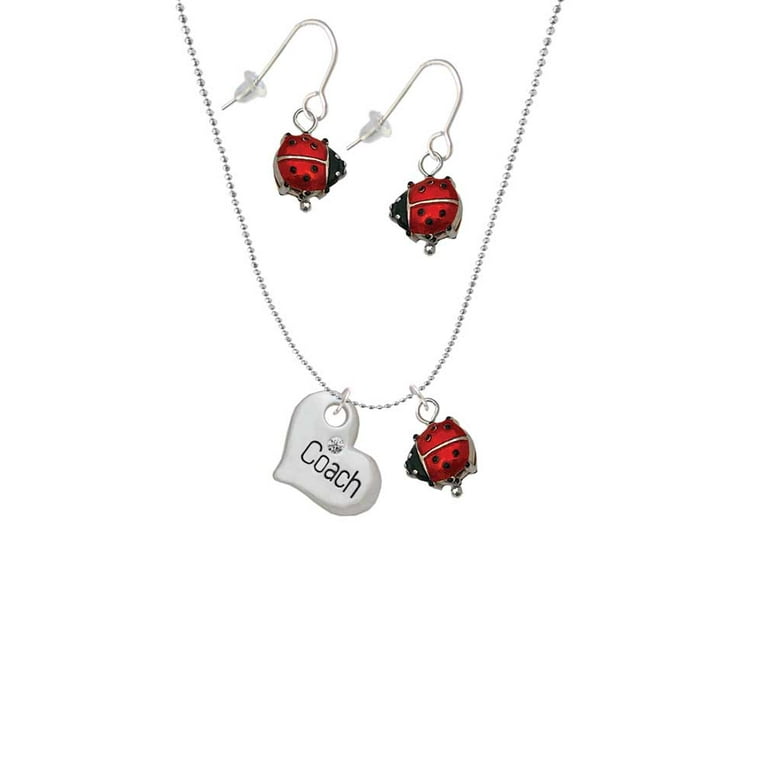 Delight Jewelry Silvertone Large ''Coach'' Heart Red Lucky Ladybug