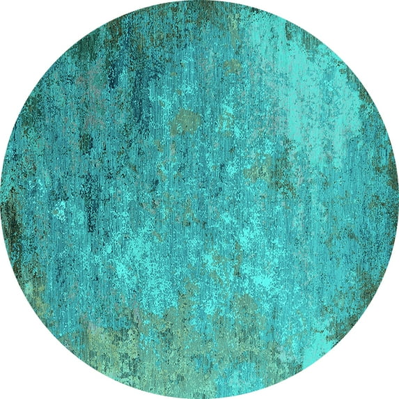 Ahgly Company Indoor Round Oriental Turquoise Blue Industrial Area Rugs, 4' Round