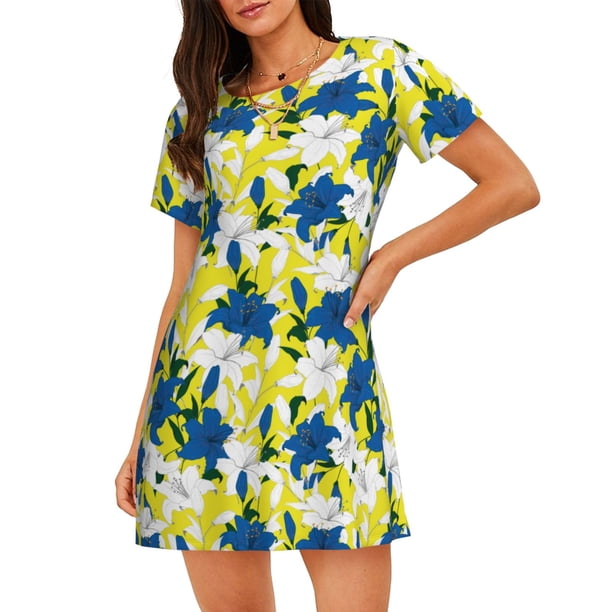 Balery Lilies Flowers Camisón de manga corta con cuello redondo para mujer, cómodo y elegante.