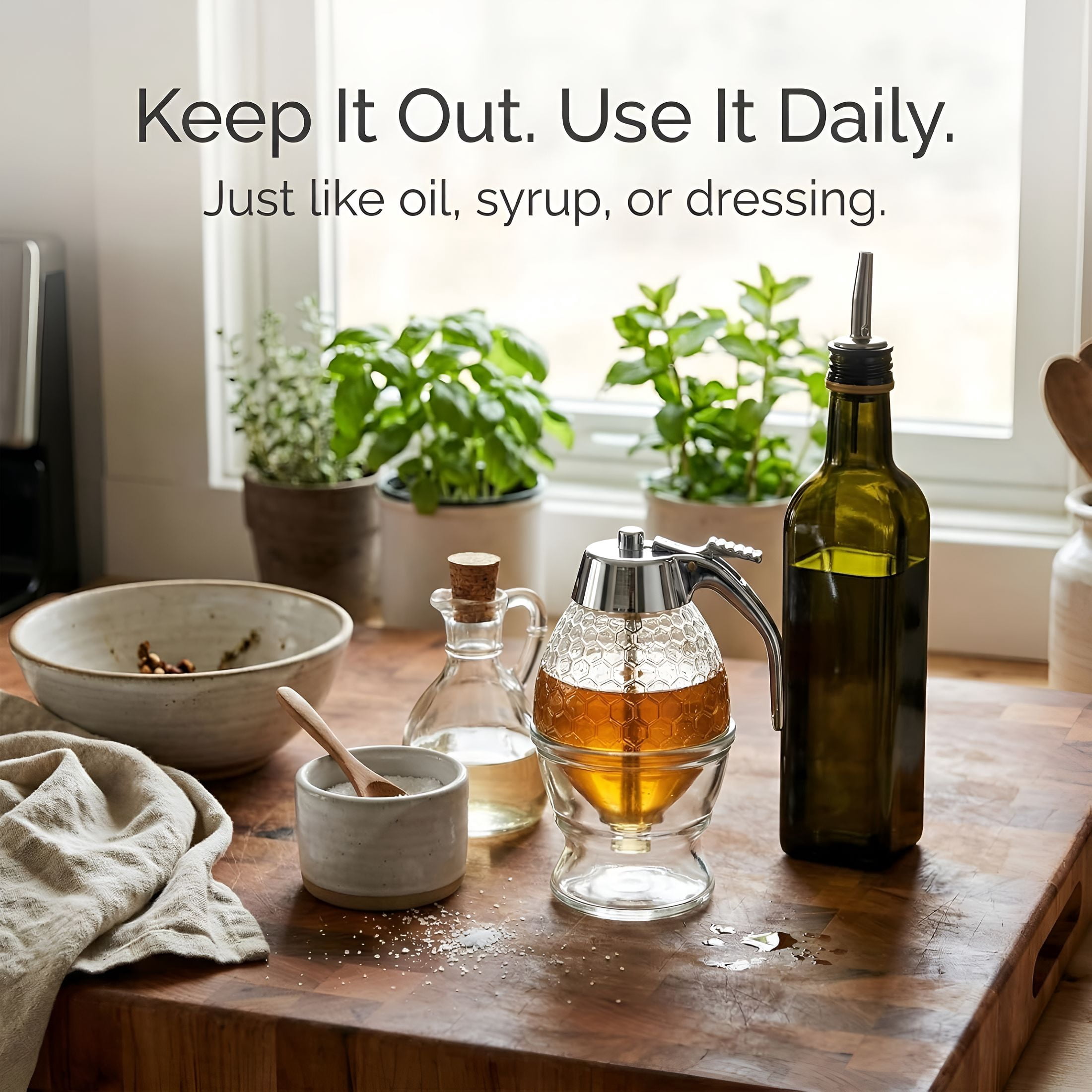 ACDANC Honey Dispenser No Drip,8 Oz Glass Honey Jar with Stand,Leak-Proof Syrup Dispenser for Honey,Maple Syrup and Coffee Syrup,Clear Honeycomb Honey Pot for Coffee Bar & Breakfast Table