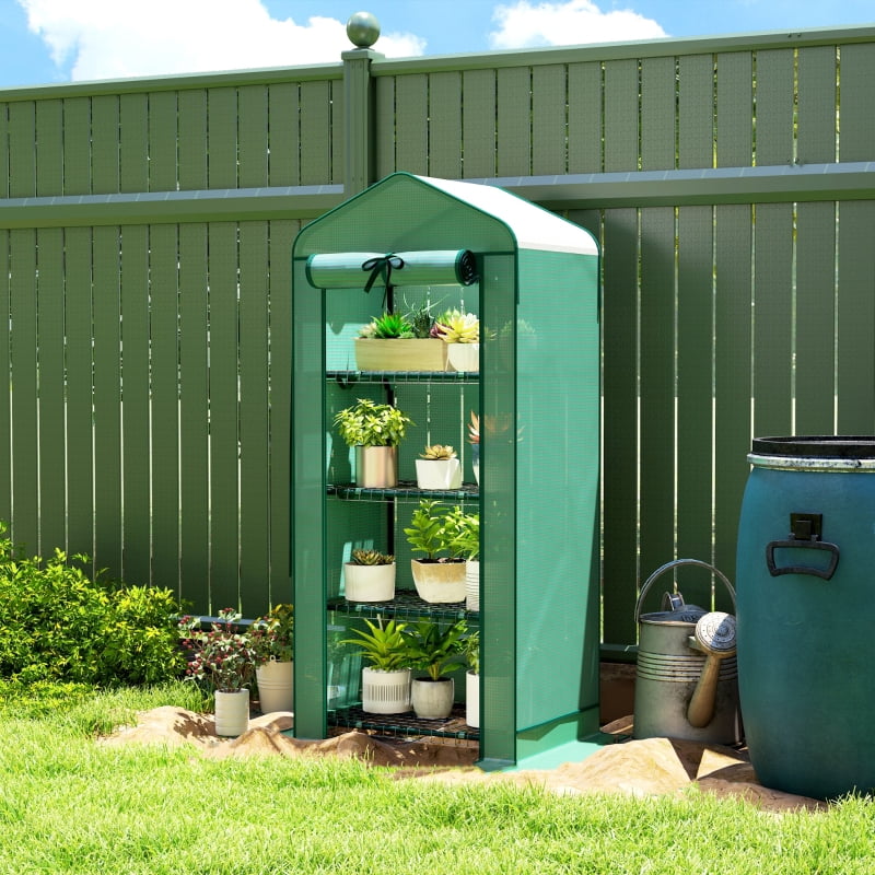 Alvantor Green 4-Tier Mini Greenhouse with Screen Roof, 27"x19"x63"