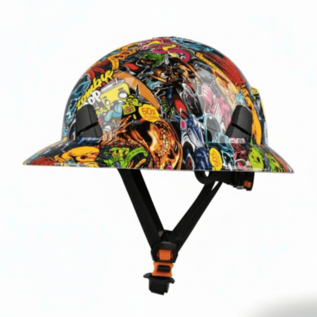 HDPE Hydro Dipped  Graffiti  Full Brim Hard Hat with Fas-trac Suspension