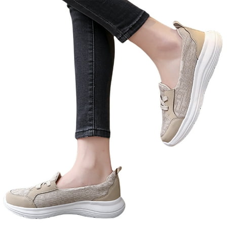 

SUNHUFA Slip on Sneakers Arch Support Loafers Non-Slip Walking Shoes for Women(Beige 39)