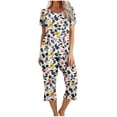 thumbnail image 2 of Runfenguu Luau Outfits For Women Women'S Fashionable Printed Casual Round Neck Short Sleeved Pajamastcropped Pants Pajamas Set, 2 of 7