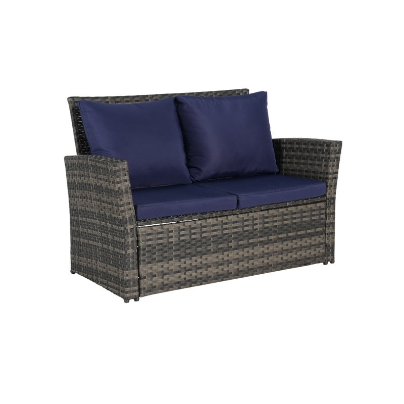 4-Piece Patio Furniture Set, Outdoor Wicker Sectional Sofa Set with Tempered Glass Coffee Table, Outdoor Conversation Set for Backyard Garden