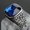 Steel blue, variant on Men's Stainless Steel Ring with Artificial Gemstone Square Inlay Geometric Statement Ring Band Jewelry Gift for Him Steel Black Golden Red Yellow Blue