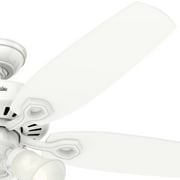 Hunter 52 inch Indoor Ceiling Fan with LED Lights - White Ceiling Fan with Pull Chain, For Bedroom or Living Room, Standard Mount, No Remote, 5 Blades, Includes Bulbs - Builder Plus 53236, Snow White