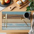 thumbnail image 2 of Blue Brown Placemats Set of 6, Farmhouse Rustic Wooden Plank Board Placemats for Dining Table, Place Mats for Kitchen Tabletop, Waterproof Wipeable Dining Table Mats Set, 2 of 9