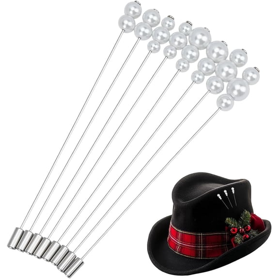 8Pcs Hat Pins 4 Stlyes Glass Beads Lapel Pin 5 Inch Long Handle Stick Pin with Pearl Beads Elegant Hair Suit Pins
