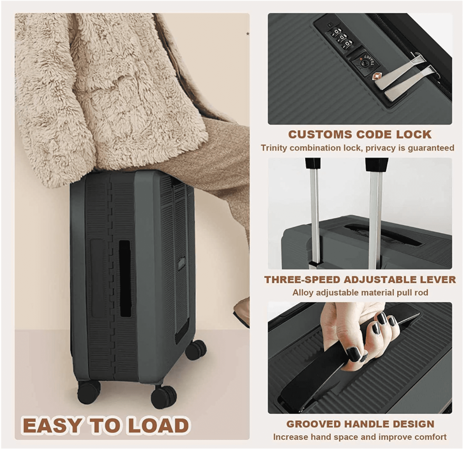 Travlr's Bubble  Collapsible / Foldable  100% PP hardside  lightweight 24" checkin  luggage  with TSA Lock and Mute Omnidirectional Spinner Wheels. - Black